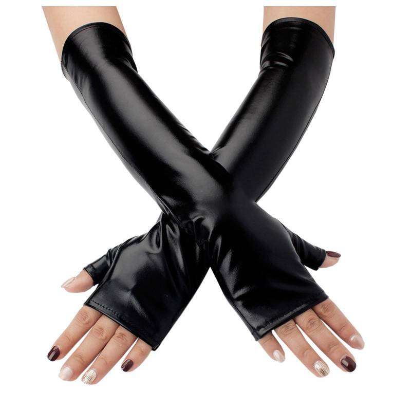 YueYue Damen Fingerlose Handschuhe Lange 1920s Sexy Leder Handschuhe für Damen Schwarz Gothic Handschuh Opernhandschuh Abendhandschuhe Abendparty Tanzhandschuh für Damen (Black, One Size) von YueYue