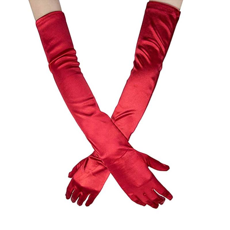 YueYue Damen Satin Handschuhe Lang Classic Abendhandschuhe 1920er Handschuhe für Damen Ellenbogenhandschuhe Handschuhe Elegant Damen Abendhandschuhe Opernhandschuhe Damen Party Kostüm (Red, One Size) von YueYue