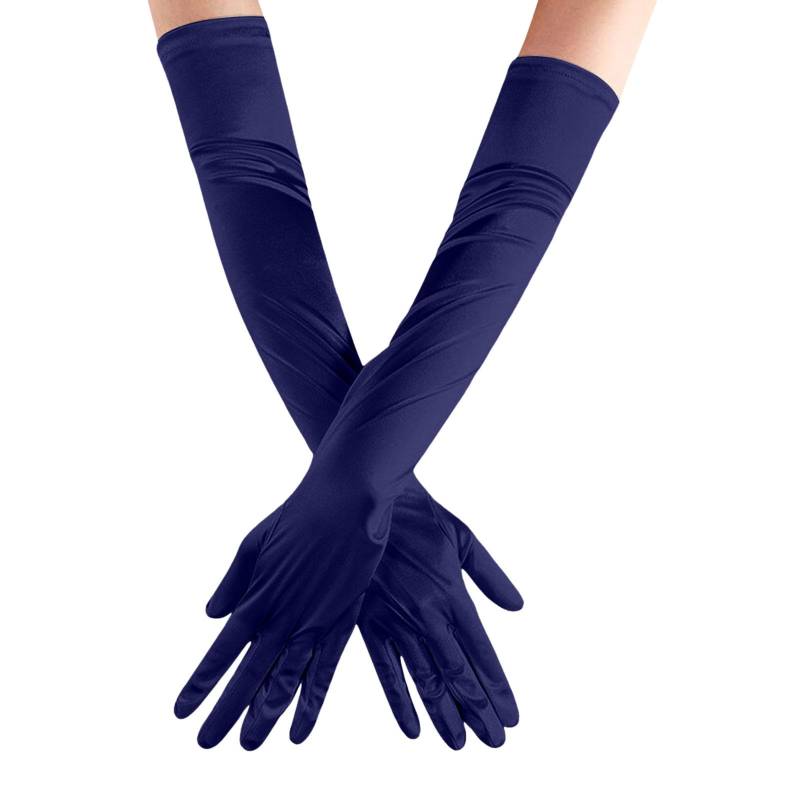 YueYue Lange Handschuhe Damen Elegant Satin Classic Abendhandschuhe Vintage Schwarze Handschuhe 1920s Handschuhe für Damen Ellenbogen Handschuhe Party Kostüm Handschuhe (Navy, One Size) von YueYue