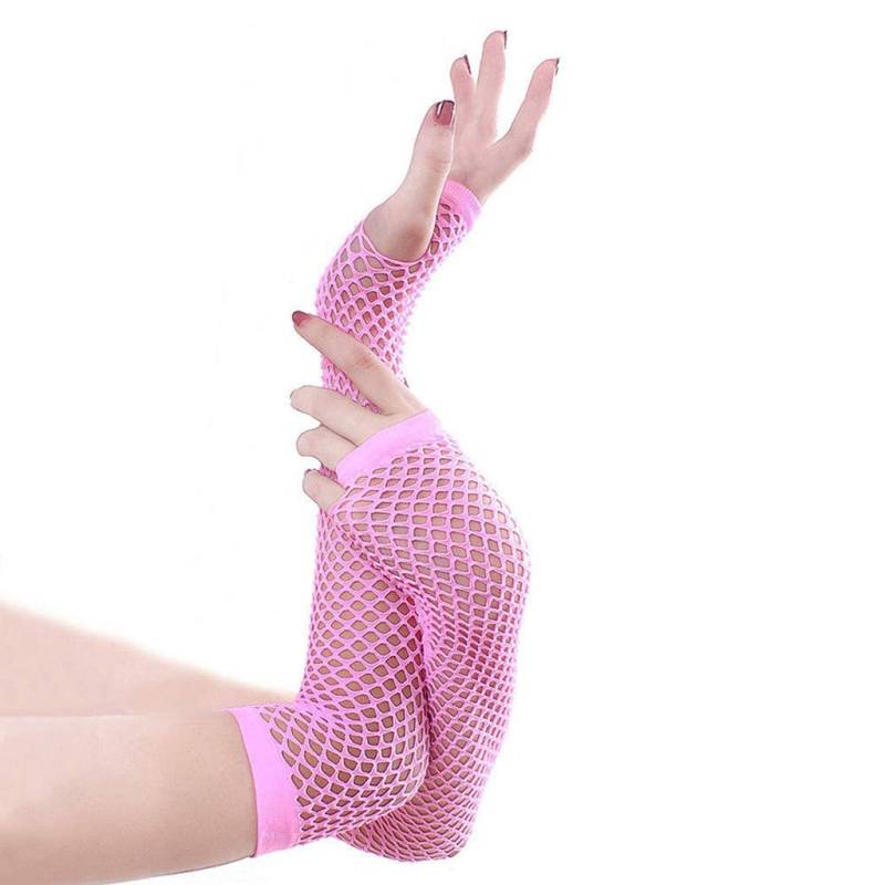 YueYue Netzhandschuhe Neonpink Fischnetz Handschuhe Lange Damen Fingerlose Handschuhe Fishnet Modische Damenhandschuhe 80er-Jahre Retro Party Disco Maskerade Kostüm Cosplay Zubehör (One Size) von YueYue