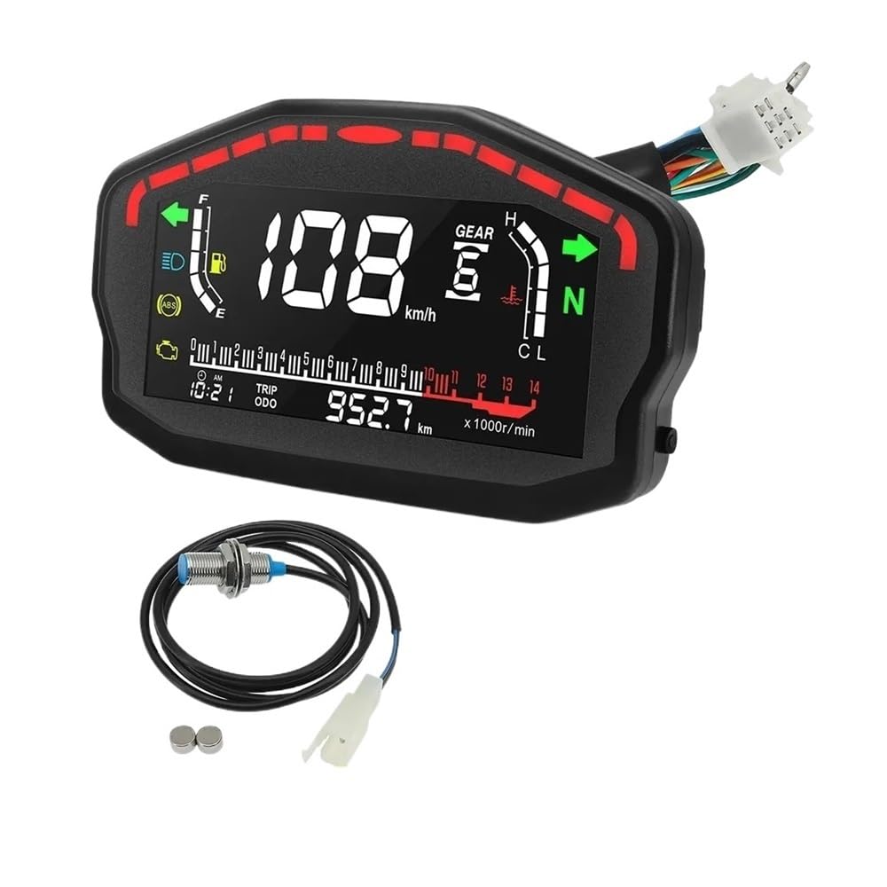 Digitales Motorrad Universal Zubehör Tachometer 14000 RPM Tachometern Meter Geschwindigkeit Meter Kraftstoffanzeige Montage Tachometer Digital von Yuegtik