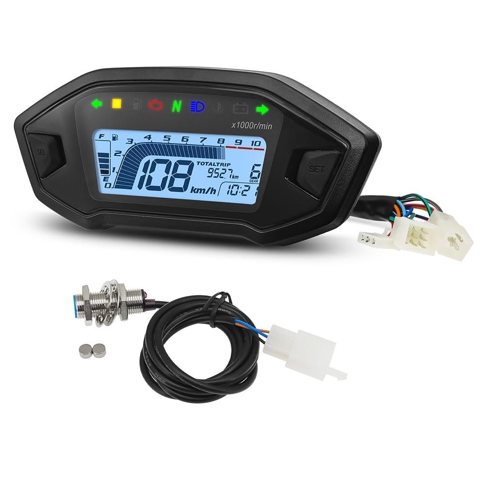 Motorradzubehör Tachometer 10000 U/min Digitaler Tachometer Tacho Dash Geschwindigkeitsmesser MPH KMH Kilometerzähler Tachometer Digital von Yuegtik