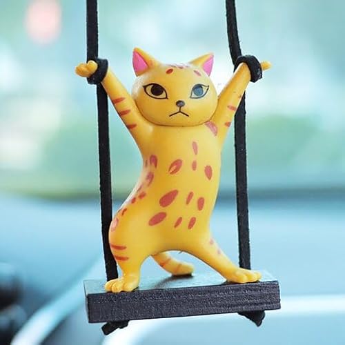 Yueser Wackelfigur Auto, Schaukel Katze Auto Innenraum Deko Wackelkopf Figur Auto Autodeko Autospiegel Anhänger Hängezubehör Auto Anhänger für Spiegel Lustig Duftbaum Auto Personalisiert Autoanhänger von Yueser