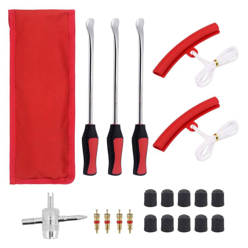 Yuhtech Reifenwechsel Set, Reifen Montiereisen Tire Spoons Lever Iron Tool Kits mit 3Pcs Rad Felge Protektoren und Reifenventil-Kit, Für Motorrad/Fahrrad/Wagen Reifen von Yuhtech