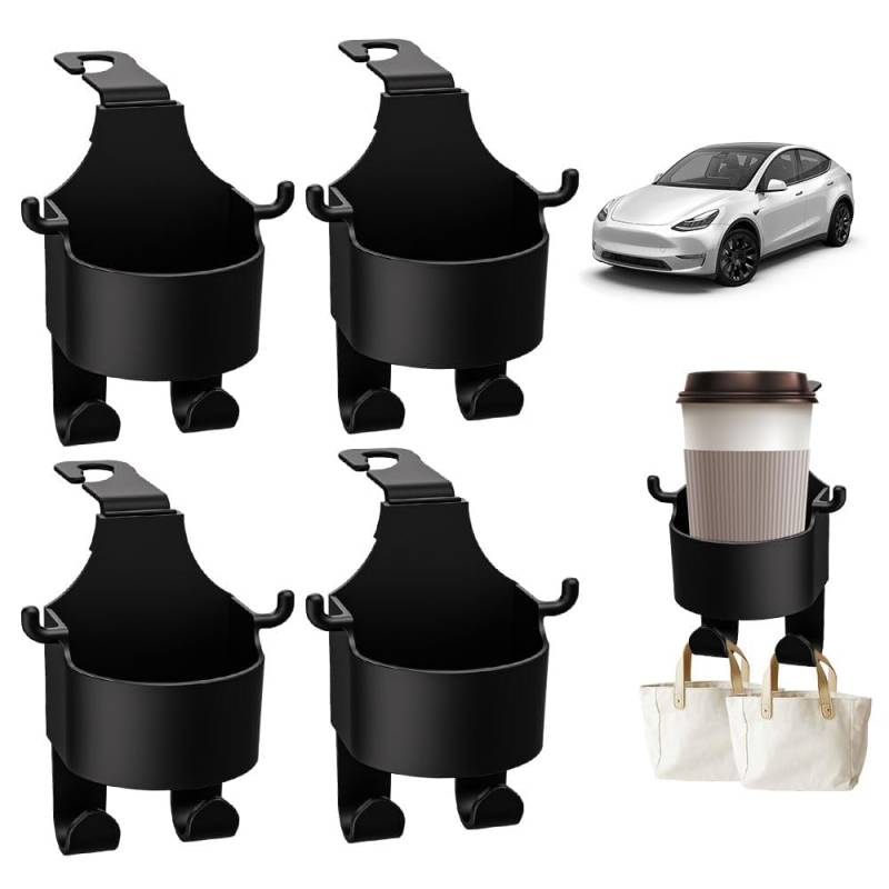 Auto-opberghaken, Multifunktionale Haken für Autositz zurück, 2024 neue 3 in 1 Auto Haken Rücksitz Cup Holder für Auto passt Universal Fahrzeug, Upgrade Cup Holder Haken (schwarz-4pc) von Yuiopmo