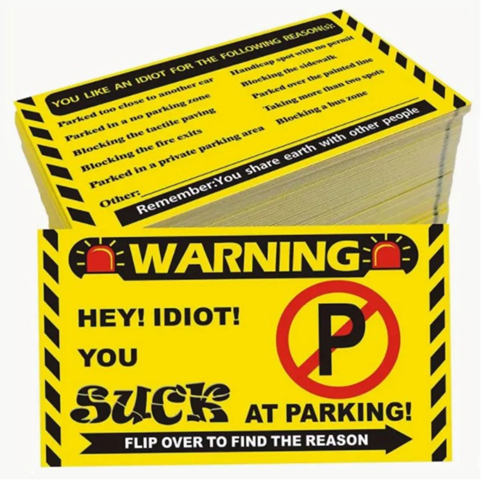 Yuiturt 50 Stück Bad Parking Cards, No Parking Cards Joke Parking Tickets Parking Idiot Cards, Funny Parking Violation Cards with Multi Violation Reasons for Urkomous Parking Warnings von Yuiturt