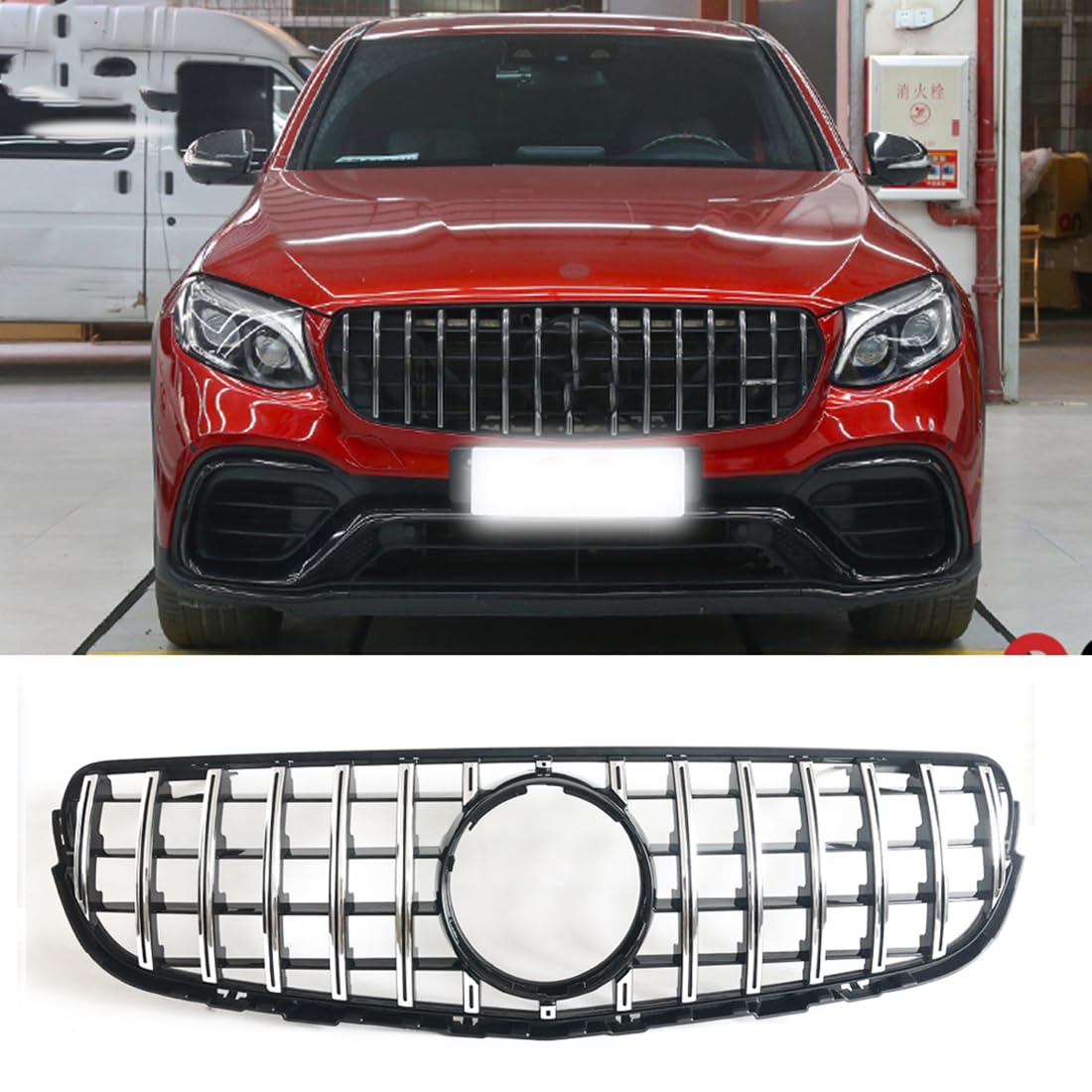 Kühlergrill für Die Vordere Stoßstange für Mercedes Benz GLC Class X253 2015-2019,Kühlergrill für Die Vordere Motorhaube,Renngrill,ABS von YujieNB