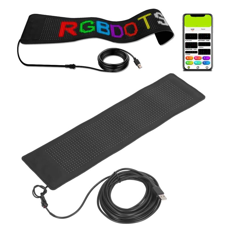 LED-Autoschild, Flexibles Scroll-LED-Schild mit Benutzerdefinierter Textmusteranimation, Bluetooth-APP-Steuerung, 15,4 x 4,2 USB 5 V LED-Schild für Autohaus von Yunseity