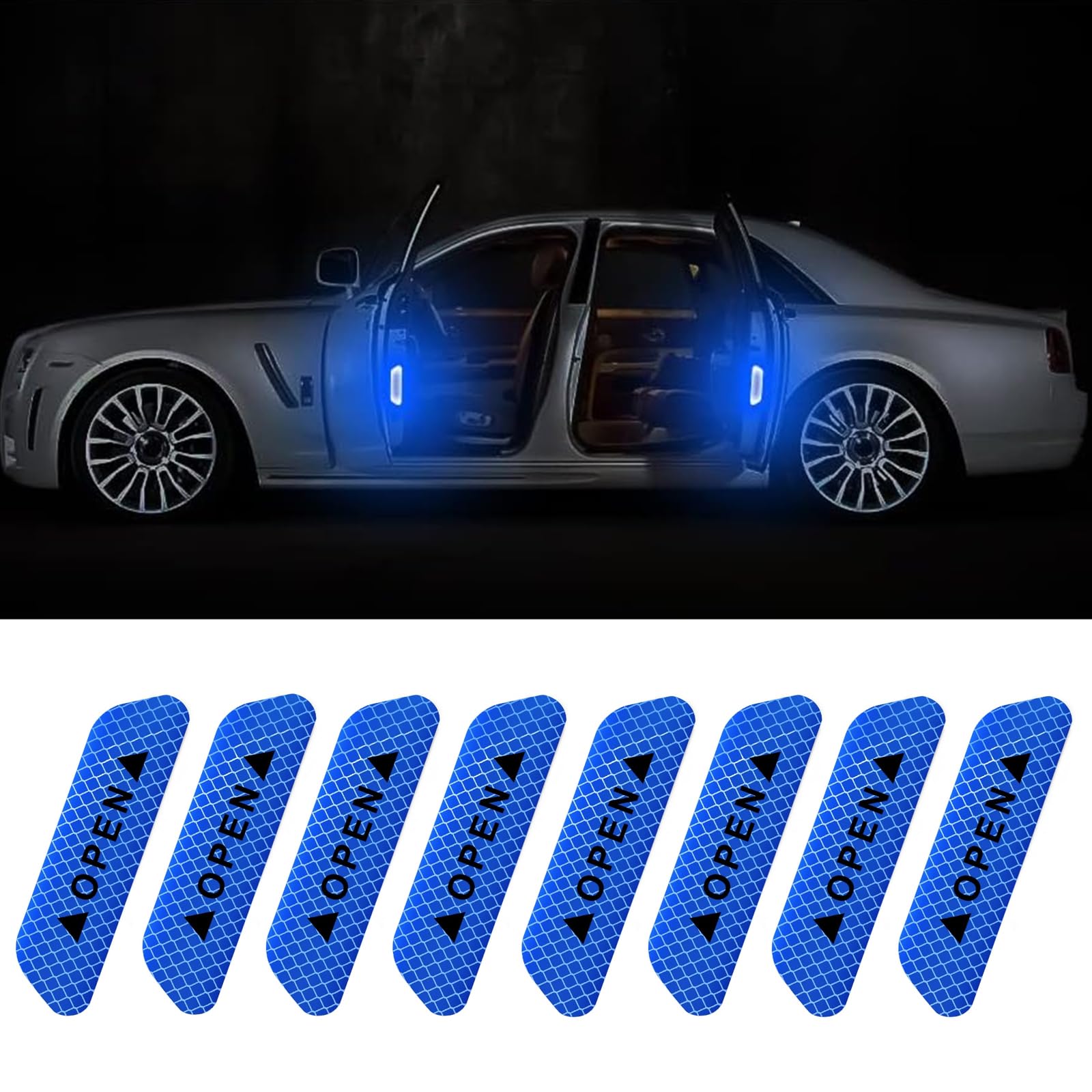 Yuqilin 8 Stück Reflektorband Selbstklebend, Antikollisions Reflektierende Aufkleber, Warnung Reflektor Aufkleber, Wasserdicht Reflektorband, für Auto, Autotüren, Stamm, LKW (Blau) von Yuqilin