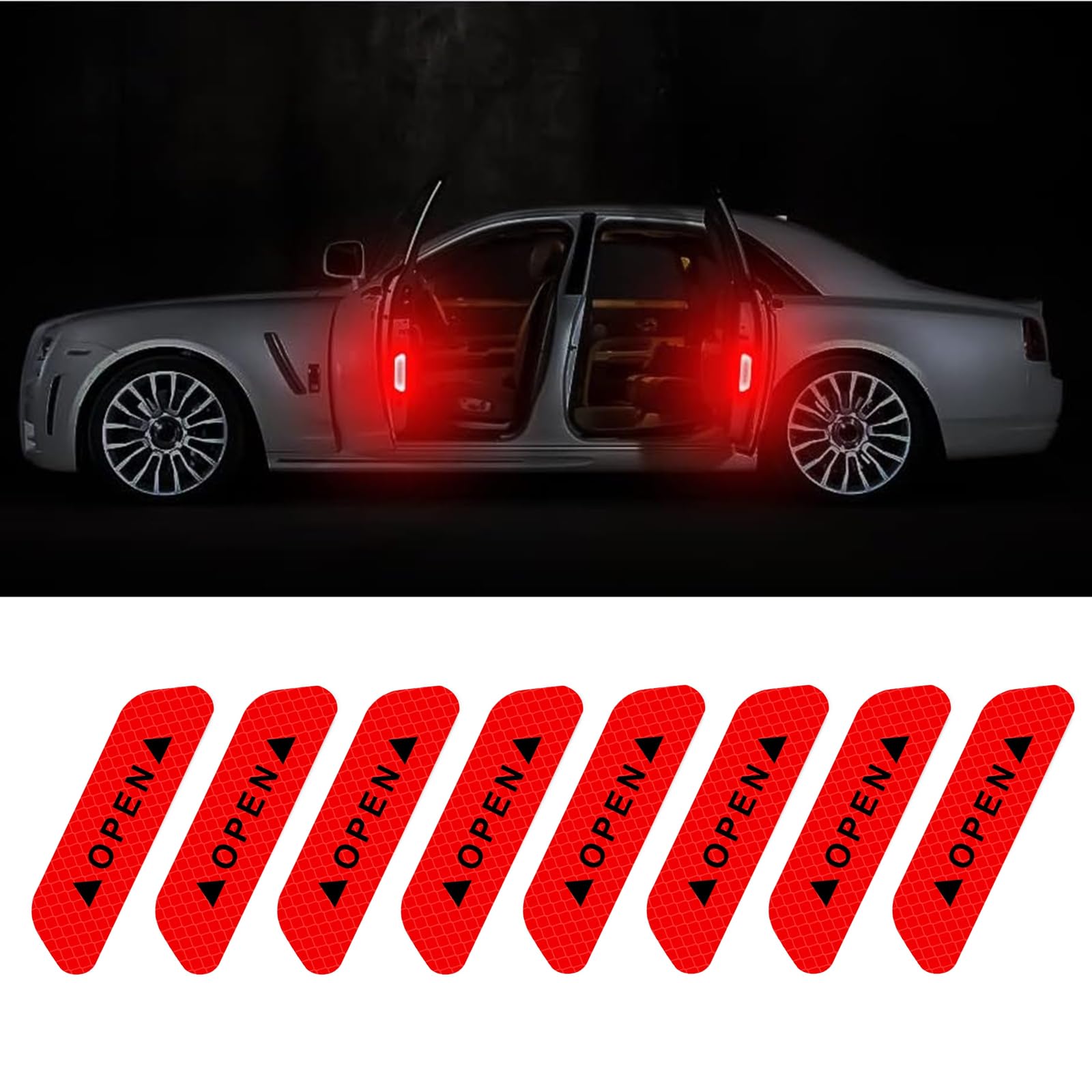 Yuqilin 8 Stück Reflektorband Selbstklebend, Warnung Reflektor Aufkleber, Wasserdicht Reflektorband, Antikollisions Reflektierende Aufkleber, für Auto, Autotüren, Stamm, LKW (Rot) von Yuqilin