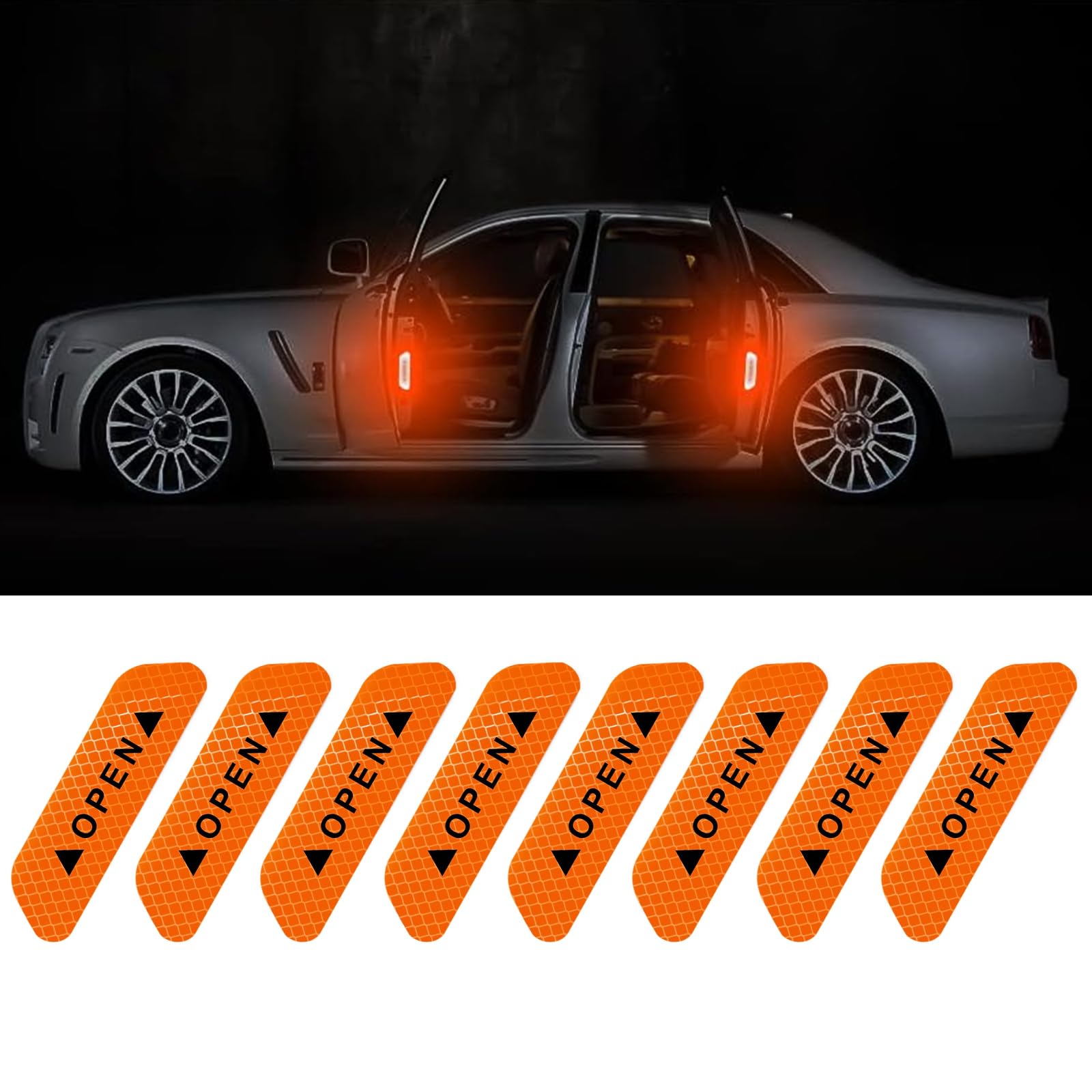 Yuqilin 8 Stück Reflektorband Selbstklebend, Wasserdicht Reflektorband, Antikollisions Reflektierende Aufkleber, Warnung Reflektor Aufkleber, für Auto, Autotüren, Stamm, LKW (Orange) von Yuqilin