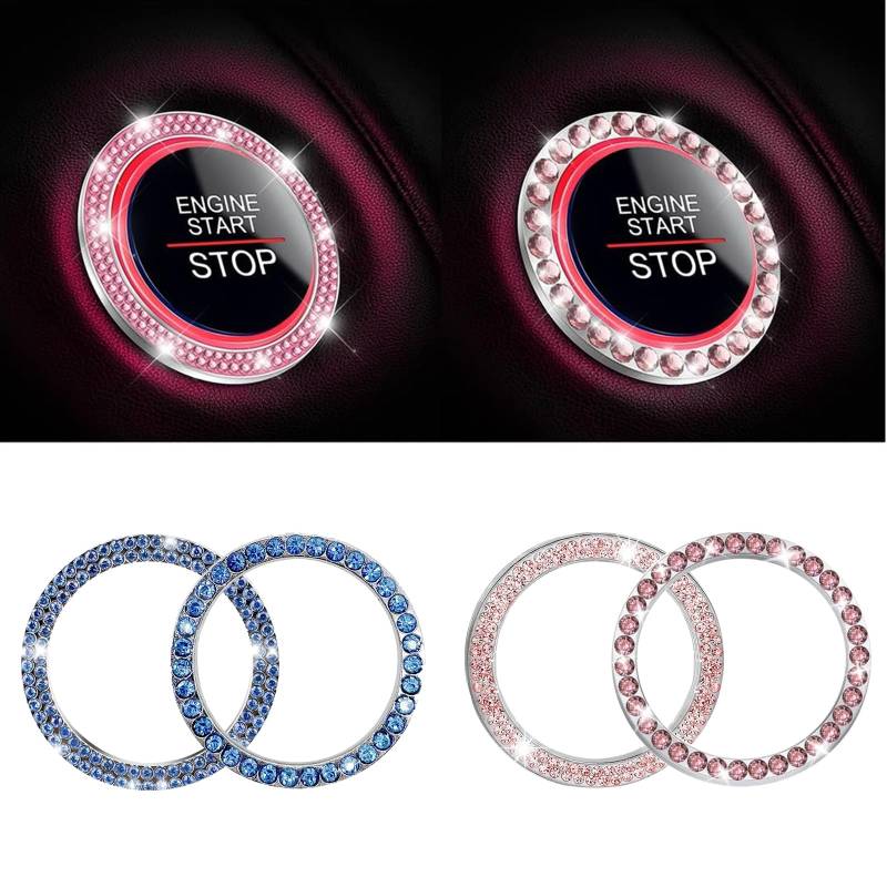 Yuqilin Start Stop Knopf Deko,4 Stücke Auto Zubehör Innenraum Universal Multifunktions Auto Knopf Aufkleber Auto Zubehör Glitzer Auto Zubehör Innenraum Frauen(Blau+Rosa) von Yuqilin