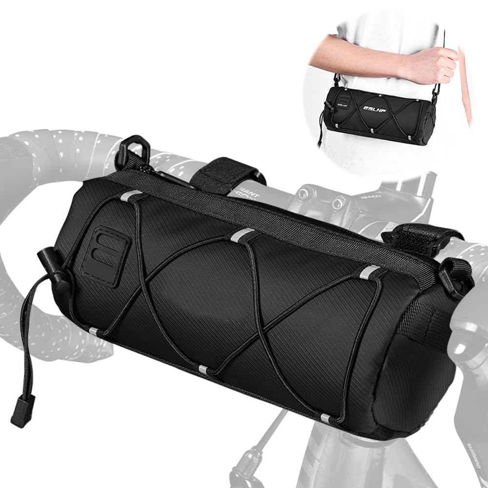 Yuragim Fahrrad Lenkertasche, 2.2L Fahrradtasche Lenker mit Reflexstreifen & Abnehmbaren Schultergurt, Wasserdicht Fahrradlenkertasche für Rennrad Mountainbike Ebike Radfahren Reisen, Schwarz von Yuragim