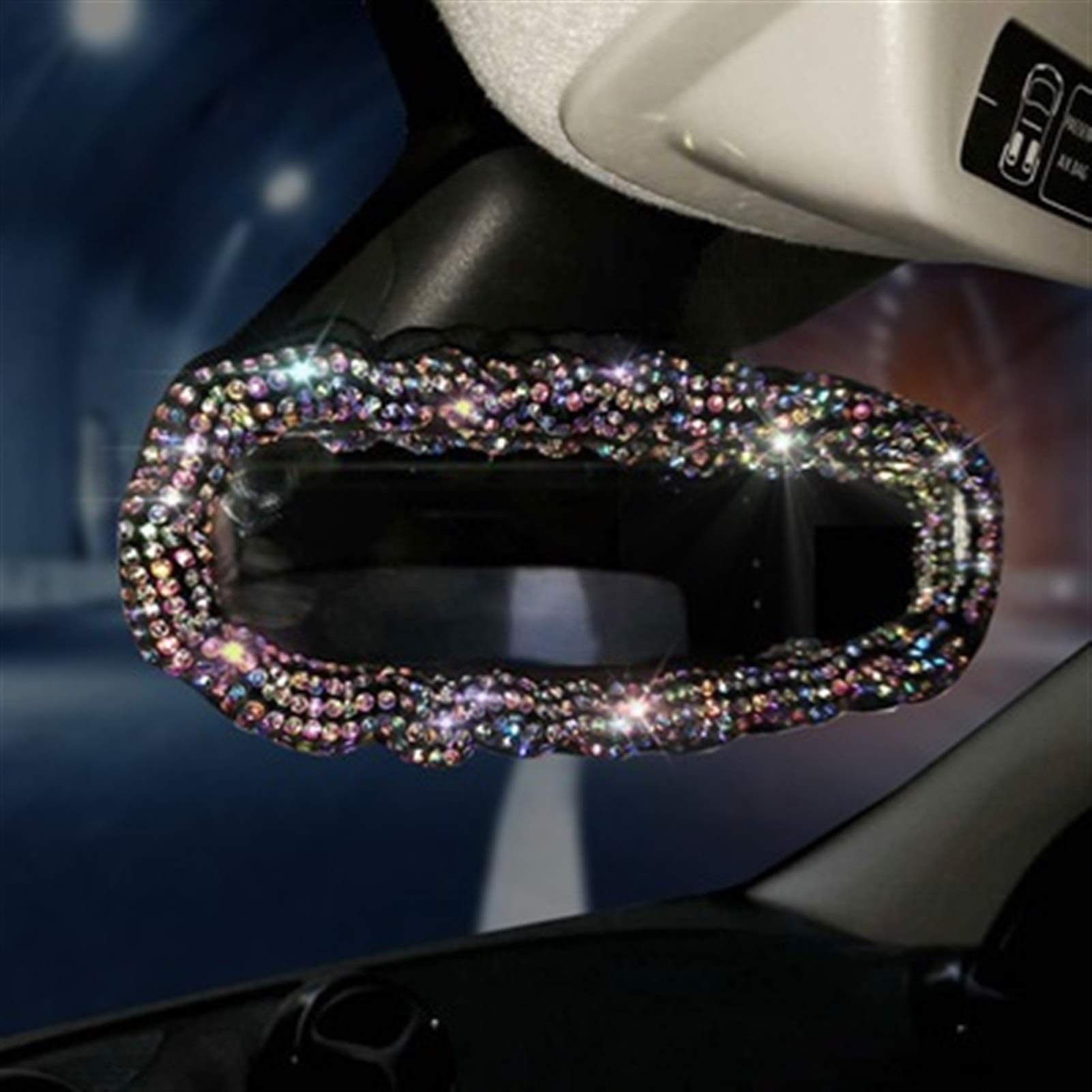 Bling Vollkristall Lenkradbezug Strass Diamant Auto Lenkradbezüge Auto Styling Auto Zubehör Set Mädchen Interieurleisten(Mirror Cover) von Yurefax