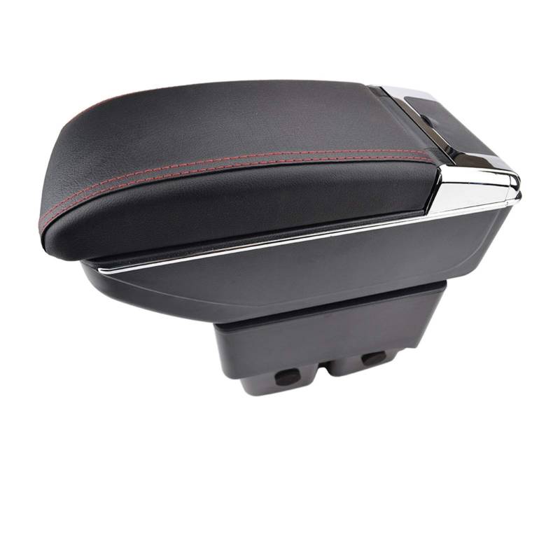 Yurefax Auto Armlehnenauflage Mittelkonsole Aufbewahrungsbox Getränkehalter Leder Dual Layer Armlehne, for Ford, for Fiesta, 2009-2017 2010 2011 2012 2013 2014 2015 2016 Konsolen-Armlehnenbezug(Red Th von Yurefax