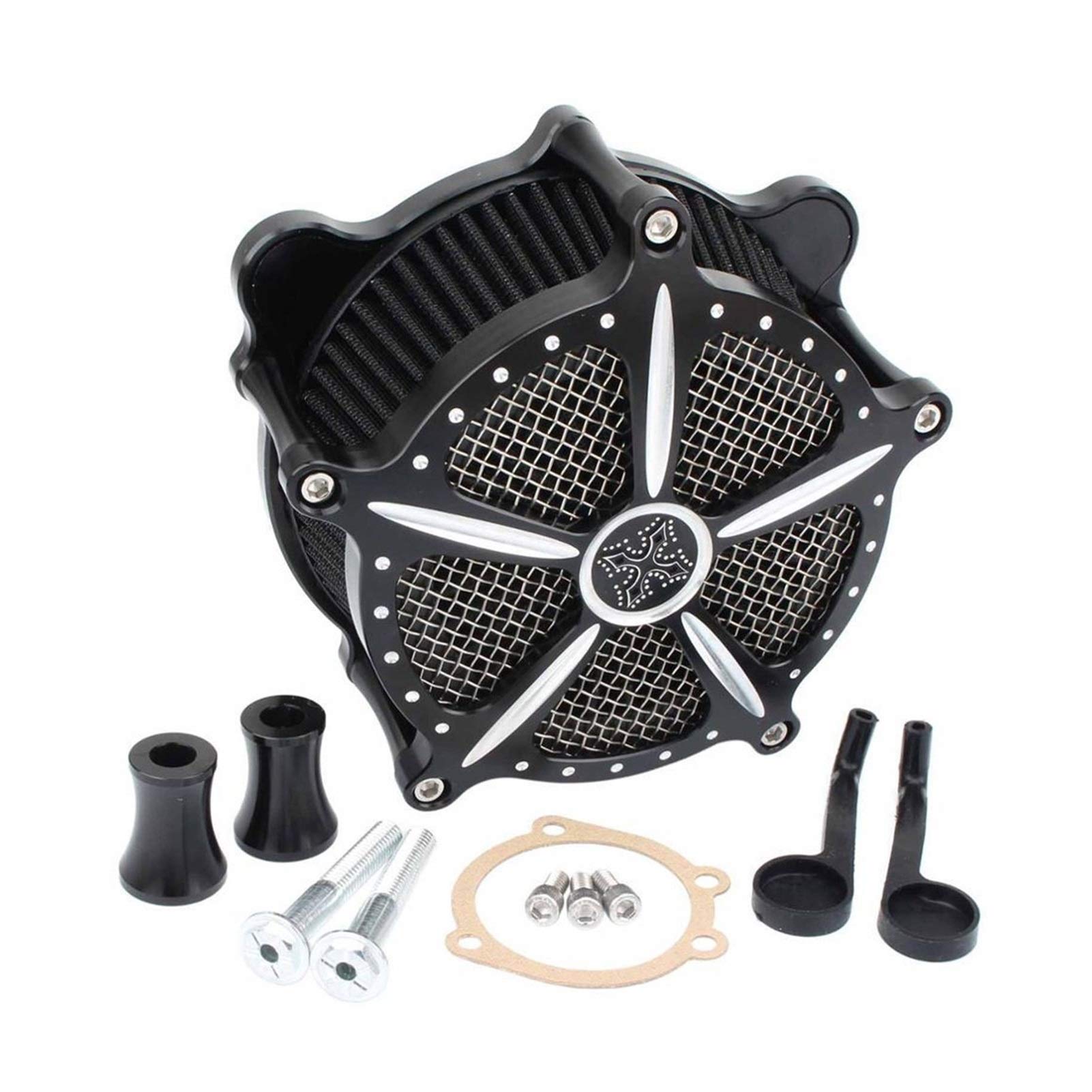 Yurefax Schwarzes Motorrad-Luftfilter-Einlass-Venturi-Luftfilter-Kits, for Harley, Touring Dyna FXR Road King Street Glide Softail FXDL Motorrad-Luftfilter(Black 3) von Yurefax