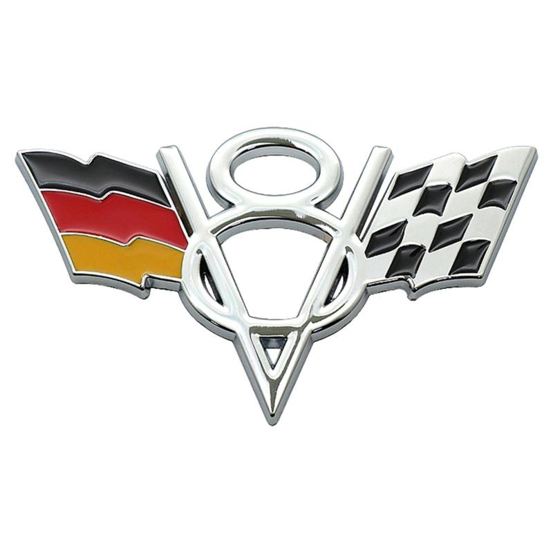 3D-V8 Motor Logo, Flagge Chrome Badge Emblem Aufkleber V8 Emblem Zeichen Chrom Schriftzug 3D Logo Auto Aufkleber Tuning Sticker Metall 10.5x6.3cm von Yusheng