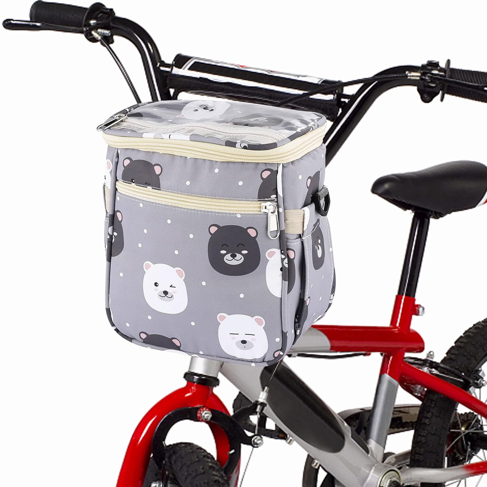 YushengTai Lenkertasche Fahrrad Kinder, Fahrradtasche Lenker Kinder für Kinder Roller, Fahrradtasche für Laufräder mit Abnehmbarer-Schultergurt, wasserdichte Lenkertasche Kinder (Bärchen) von YushengTai