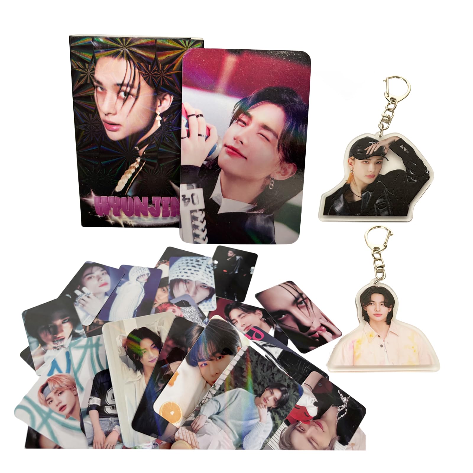 Yuto Stray Kids Laser-Fotokarten, 30 Stück, Album-Laser-Fotokarten, 2 Stück, HyunJin-Schlüsselanhänger, Geschenk, Lomo-Karten für Jungen und Mädchen, Blau von Yuto