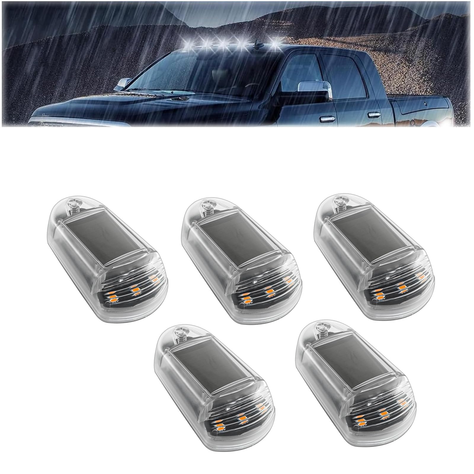 5 Stück Wireless Cab Lights for Truck, Wireless Solar Powered Cab Lights for Truck, Solar Seitenmarkierungsleuchten, 7 Farben Auto Seitenleuchten, Solar Power Cab Lights (Weiße Schale – weißes Licht) von YuuFcy