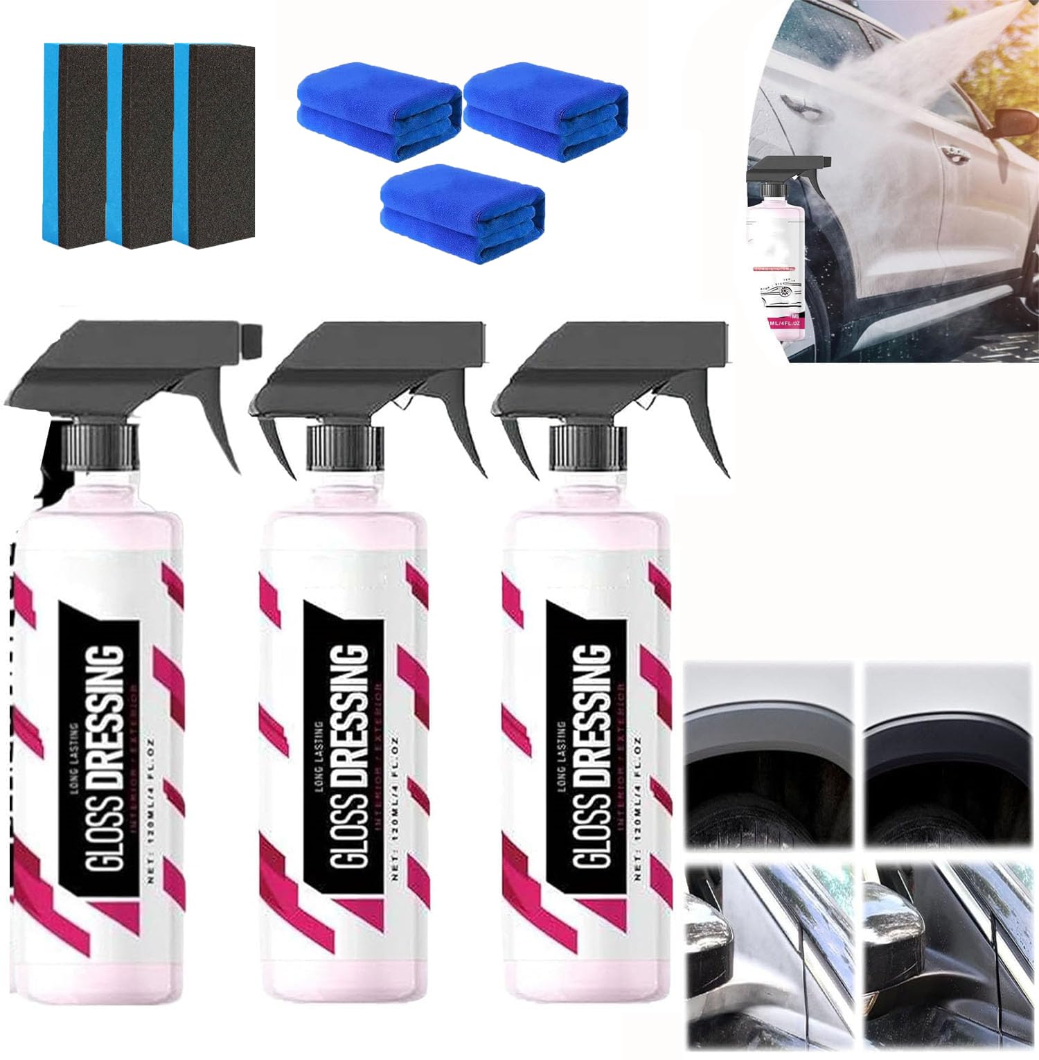 Gloss Dressing - Plastic, Tire Dressing - Restore Faded Plastics, Plastic Restorer for Cars Ceramic Plastic Coating, Gloss Dressing for Detailing Plastic, Restore Faded Plastics, Buff for Shine (3PCS) von YuuFcy