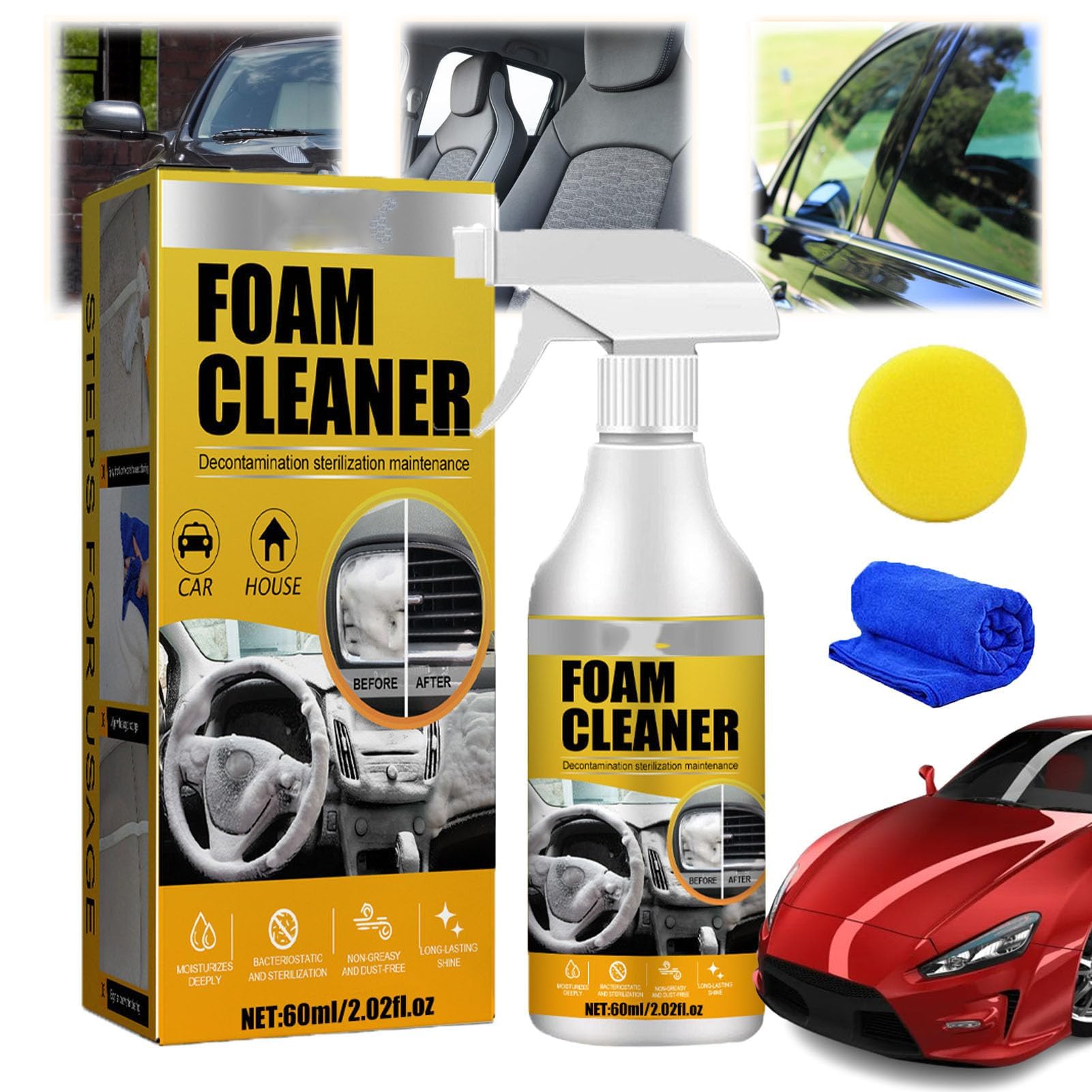 Schaumreiniger Für Den Autoinnenraum 60ML, Multi-Purpose Schaumreiniger, Foam Cleaner for car, All Purpose Cleaner Spray, Car Interior Foam Refinisher Cleaner, Magic Foam Cleaner (1PC) von YuuFcy