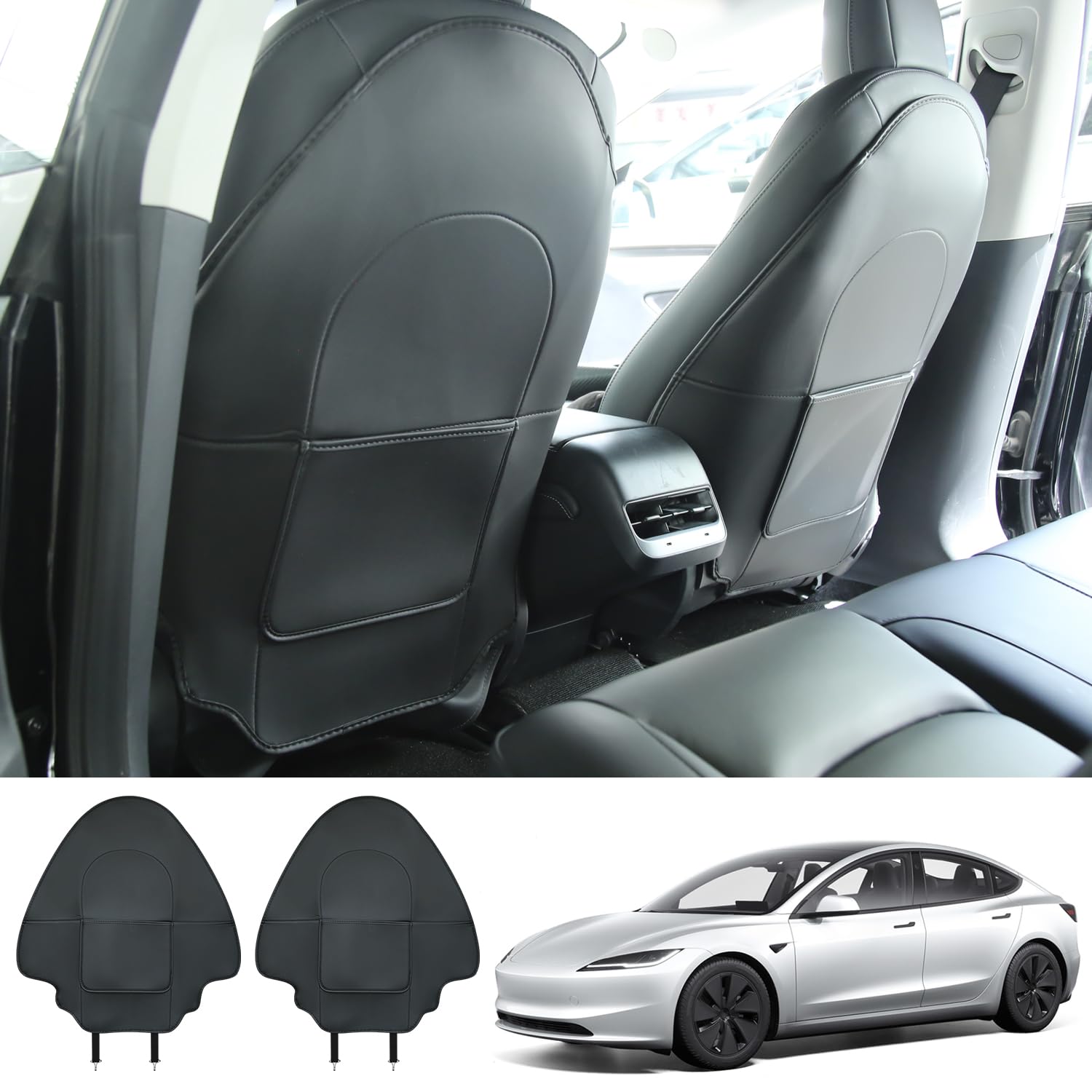 Ywooon Schutzbezug für Tesla Model Y Model 3 Model S Model X, Leder Sitzschoner Kinder seat Kick Protector Sitzschoner Kindersitz Rückenlehne Sitzbezug, Schwarz von Ywooon