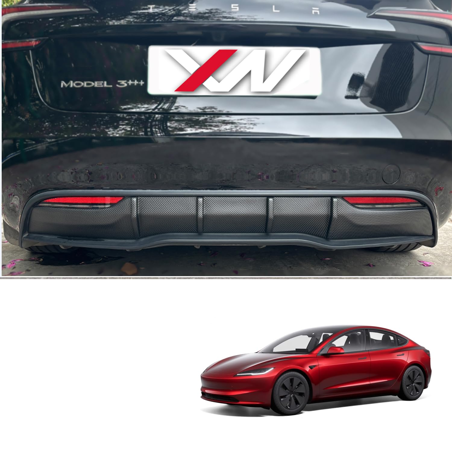 Ywooon Auto Heckstoßstange Lip Diffusor for Tesla Model 3 2024 Highland, ABS Heckspoiler Heckdiffusor Hinten Stoßstange Lip Spoiler Unterlippe Kratzfeste Protector Body-Kit Zubehör, Matte Kohlefaser von Ywooon