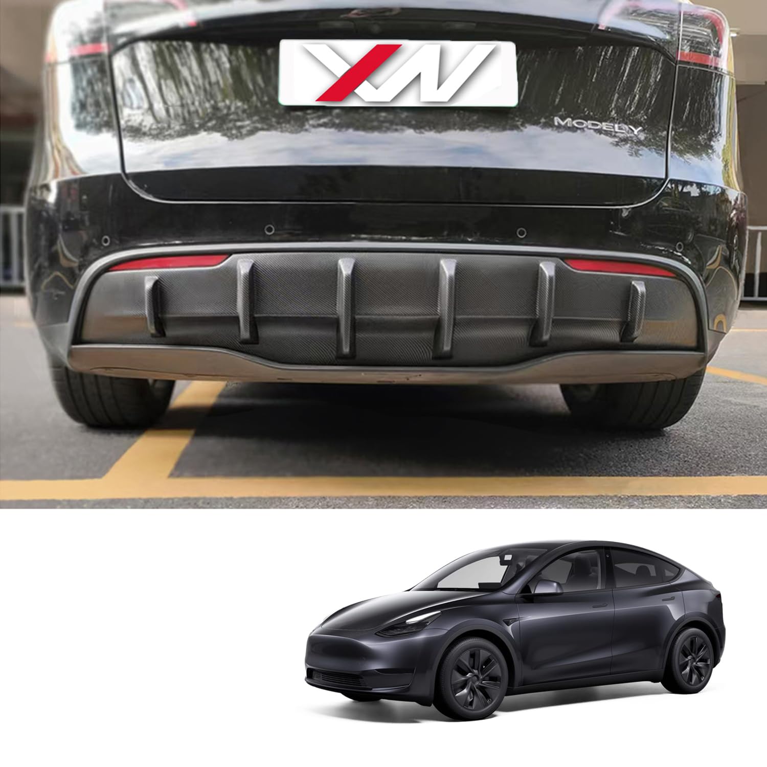 Ywooon Auto Heckstoßstange Lip Diffusor for Tesla Model Y, ABS Heckspoiler Heckdiffusor Hinten Stoßstange Lip Spoiler Unterlippe Kratzfeste Protector Body-Kit Zubehör für Model Y, Matte Kohlefaser von Ywooon