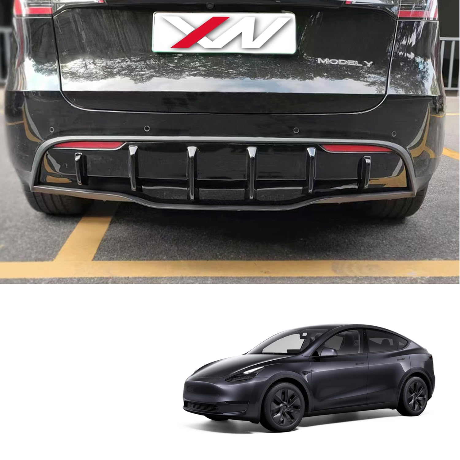 Ywooon Auto Heckstoßstange Lip Diffusor for Tesla Model Y, ABS Heckspoiler Heckdiffusor Hinten Stoßstange Lip Spoiler Unterlippe Kratzfeste Protector Body-Kit Zubehör für Model Y, Schwarz Glänzend von Ywooon