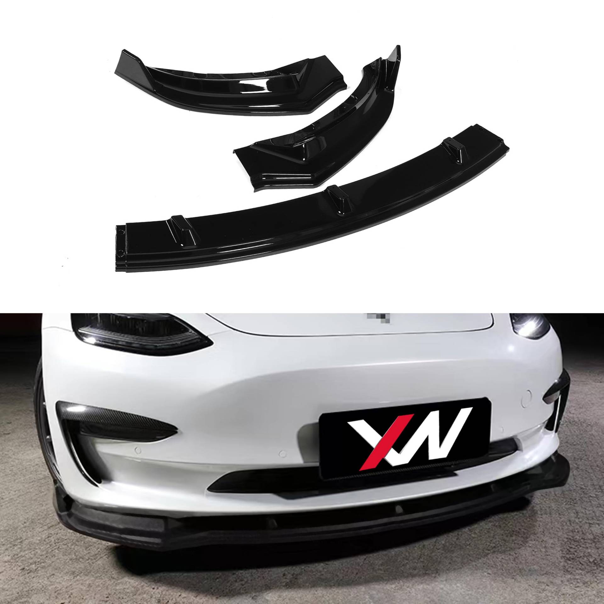 Ywooon Frontstoßstange Lip Bodykit für Tesla Model Y 2020-2024, Front Stoßstange Lip Kit Frontstoßstange Frontspoiler Verkleidung Schutz Splitter Spoiler, Glänzend schwarz von Ywooon