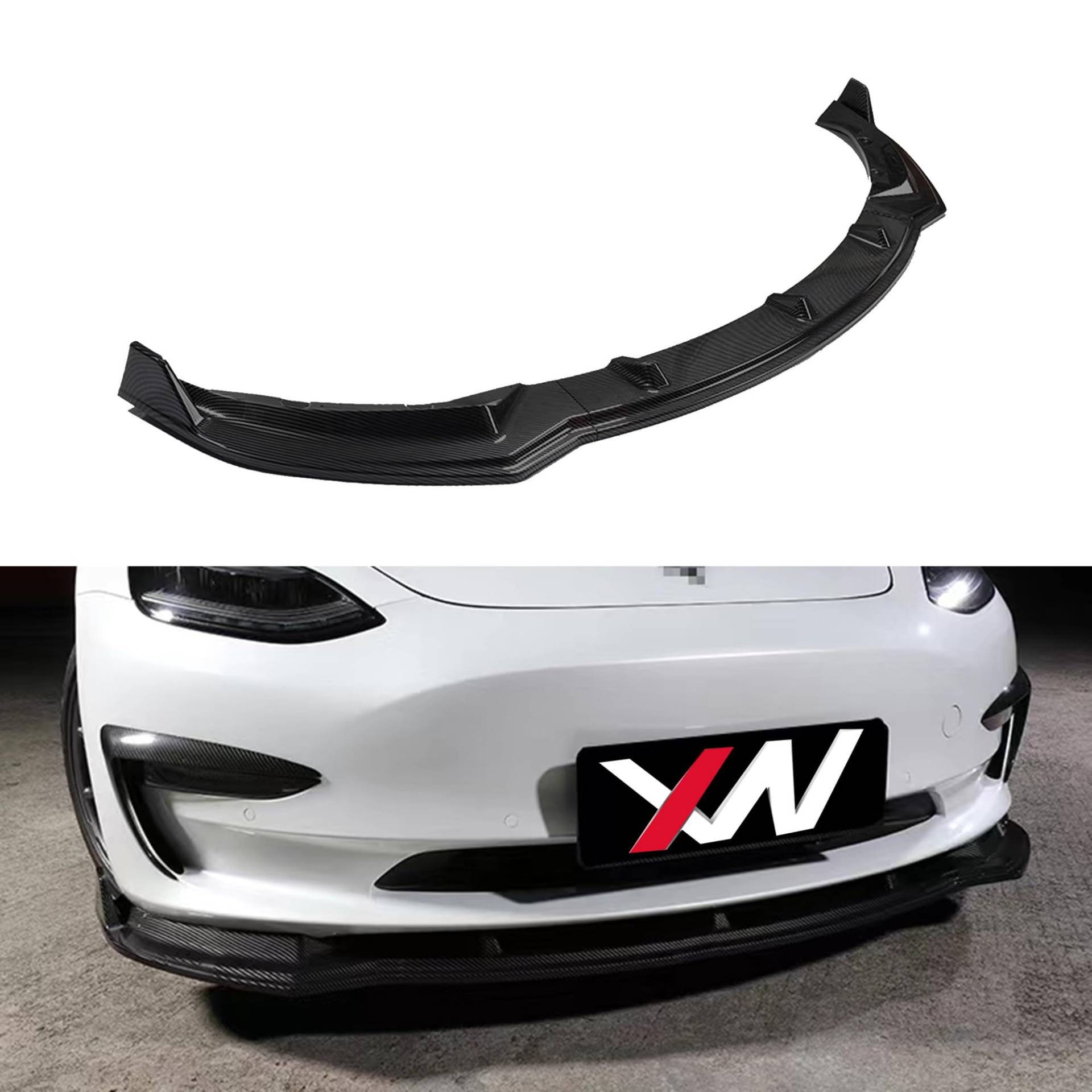 Ywooon Frontstoßstange Lip Bodykit für Tesla Model Y 2020-2024, Front Stoßstange Lip Kit Frontstoßstange Frontspoiler Verkleidung Schutz Splitter Spoiler, Matte Kohlefaser von Ywooon