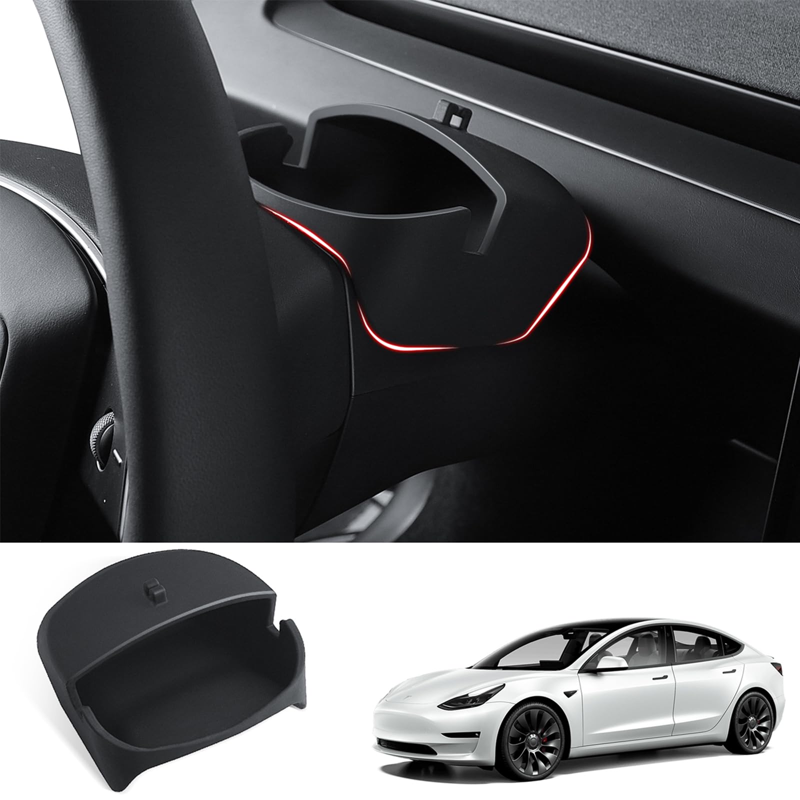 Ywooon Lenkradaufbewahrungsbox für Tesla Model 3 Highland Phone Mount Silikon Sonnenbrillenhalter Schlüsselkarte Münzhalter Brillenetui Brillenbügel 2024 Neues Model 3 Highland Zubehör von Ywooon