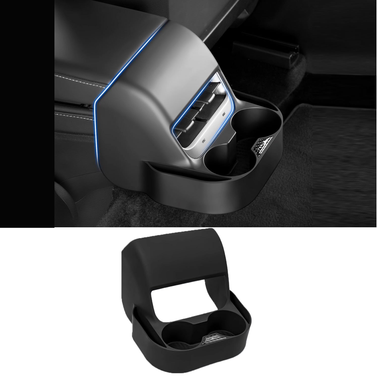 Ywooon Rücksitz Cup Holder für Tesla Model 3 2017-2023 Model Y 2020-2024, Hintere Mittelkonsole Luftauslass AC Vent Hintere Getränkehalter Organizer Rücksitz Getränkehalter von Ywooon