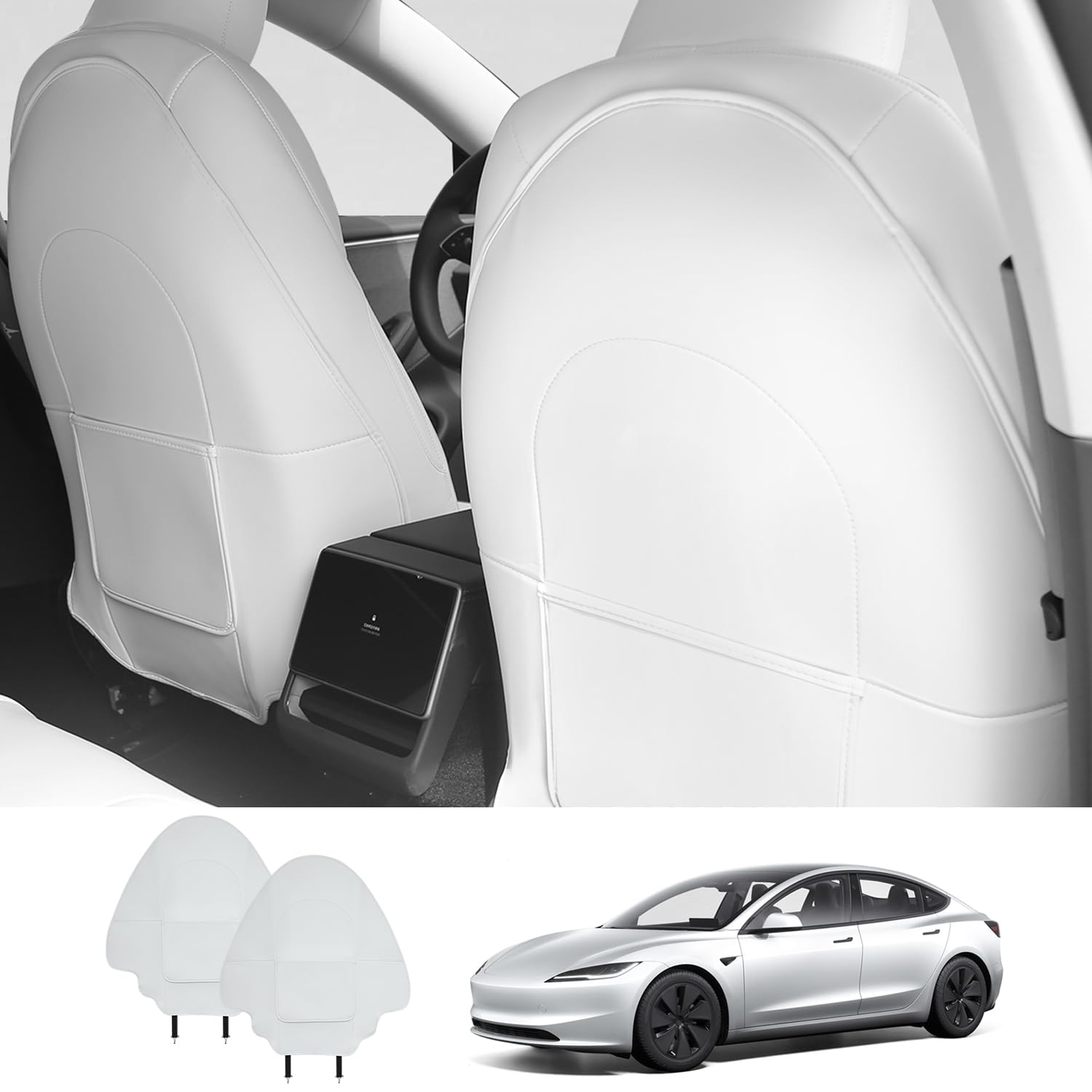 Ywooon Rücksitze Trittschutz Trittmatten für Tesla Model Y 3 S X, Kinder Seat Kick Protector Sitzschoner Kindersitz Rückenlehne Sitzbezug, Weiß von Ywooon