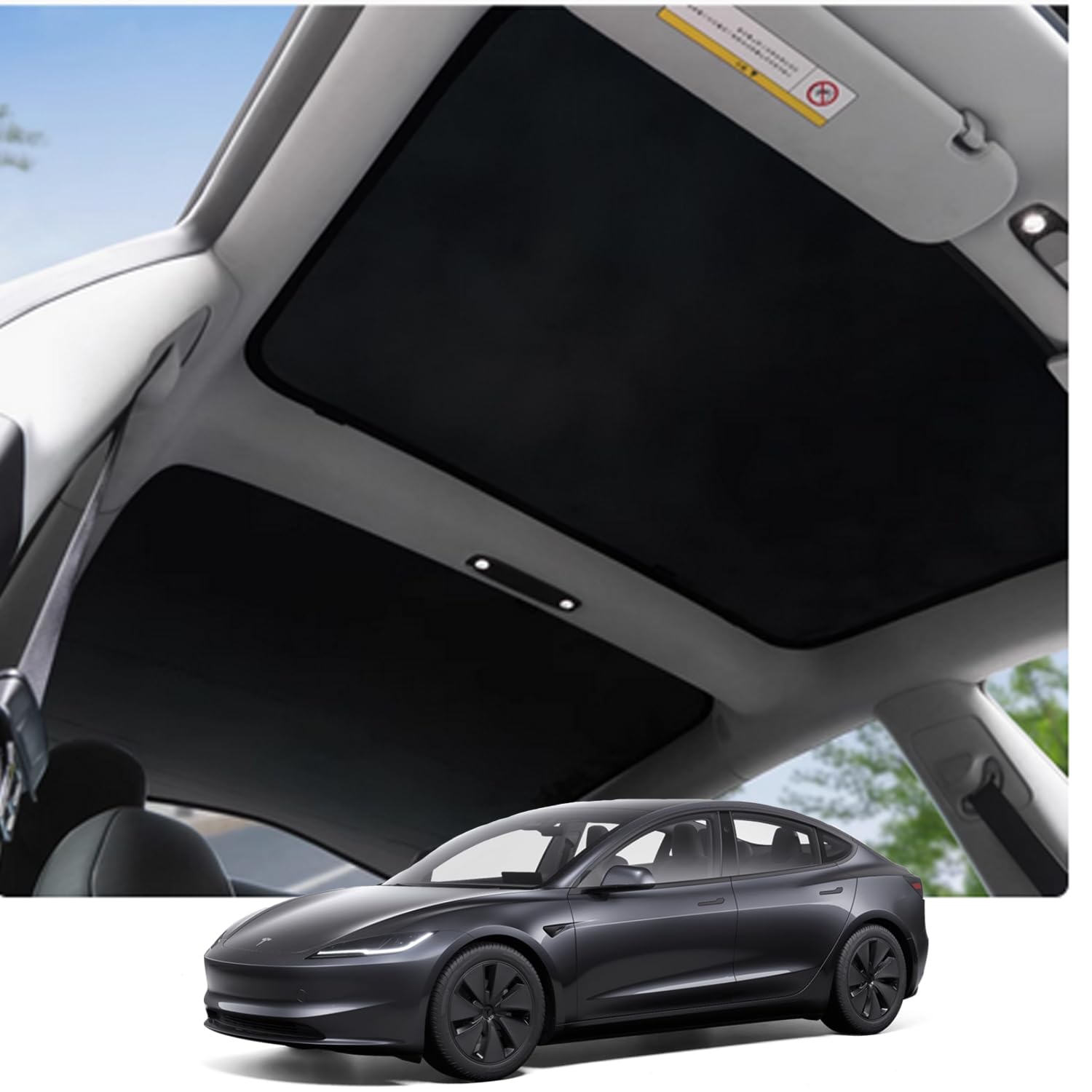 Ywooon Schiebedach Sonnenschutz für Tesla Model 3 2018-2024 2025 Highland, Glasdach Sonnenschutz UV Strahlenschutz Faltbares Schiebedach Sonnenschutz für Tesla Model 3, Schwarz (Produziert aus China) von Ywooon