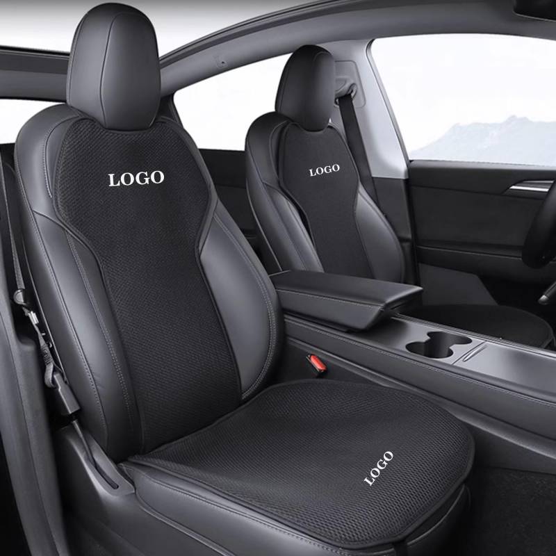 Ywooon Sitzbezug Custom Fit für Tesla Model Y 2019-2022 Vordere und Hinten Auto Sitzkissen Protector Pad Set Alle Jahreszeiten Bequem und Atmungsaktiv (7pcs/Black Ice Silk) von Ywooon