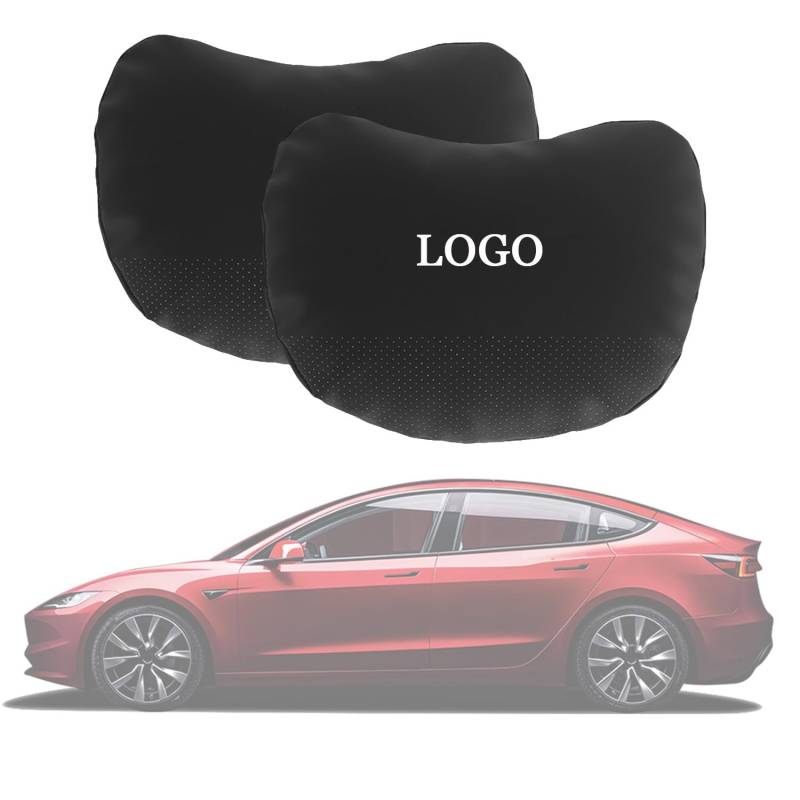 Ywooon Kopfstützenkissen 2 Packungen für Tesla Model Y Model 3 Model X Model S Nackenstützkissen Echtes Nappaleder Schwarz für Tesla Model 3/Y/S/X Zubehör von Ywooon