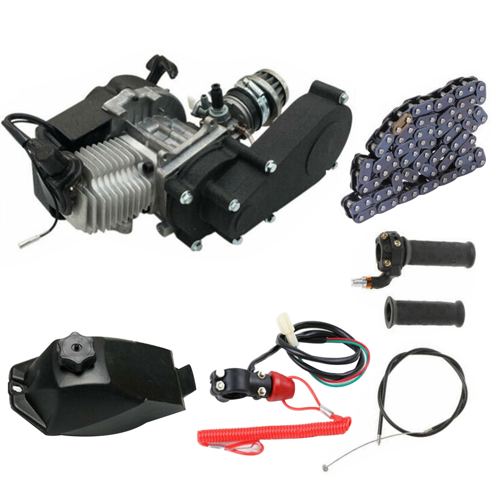 49CC Mini Motor, 2-Takt Engine Komplettmotoren Motor, Mini Getriebe Vergaser Pocket Bike Motor, Einzylinder Complete Engine Motor, für Mini Pocket Dirt Bike ATV von YyanLAK