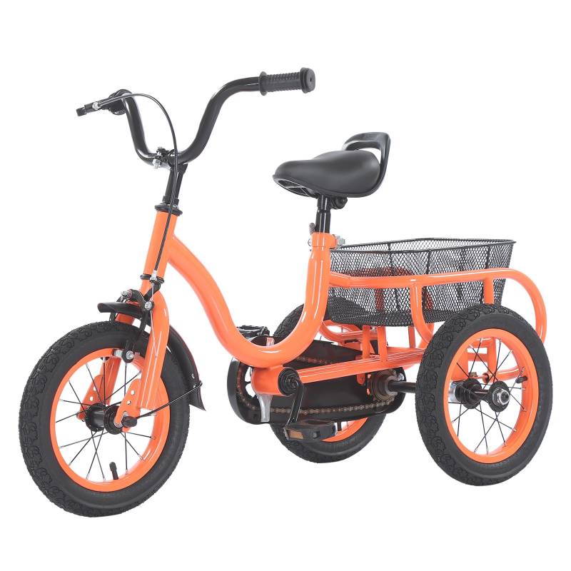 YyanLAK 12 Zoll 3 RäDer Dreirad Kinder FahrräDer, FüR Jungen/MäDchen Single Speed Dreirad Fahrrad, Mit GroßEr Einkaufskorb, HöHenverstellbar, 25kg Maximale Belastbarkeit, FüR Kinder (Orange) von YyanLAK