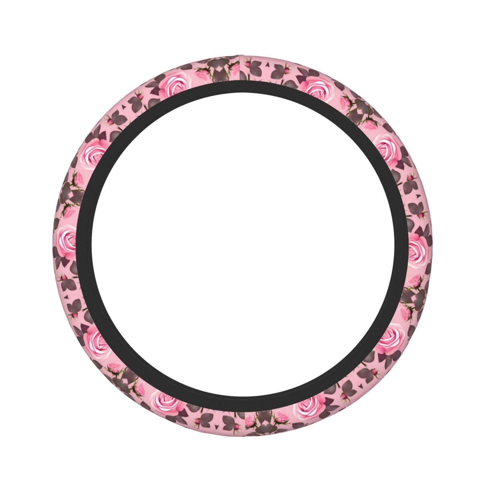 YzgWjBhd Hübsche rosa Rosen, elastische Stretch-Lenkradabdeckung, rutschfest, universal, 38,1 cm (15 Zoll) Auto-Radschutz, bedruckt, stilvolle Auto-Innendekoration für Damen und Herren von YzgWjBhd