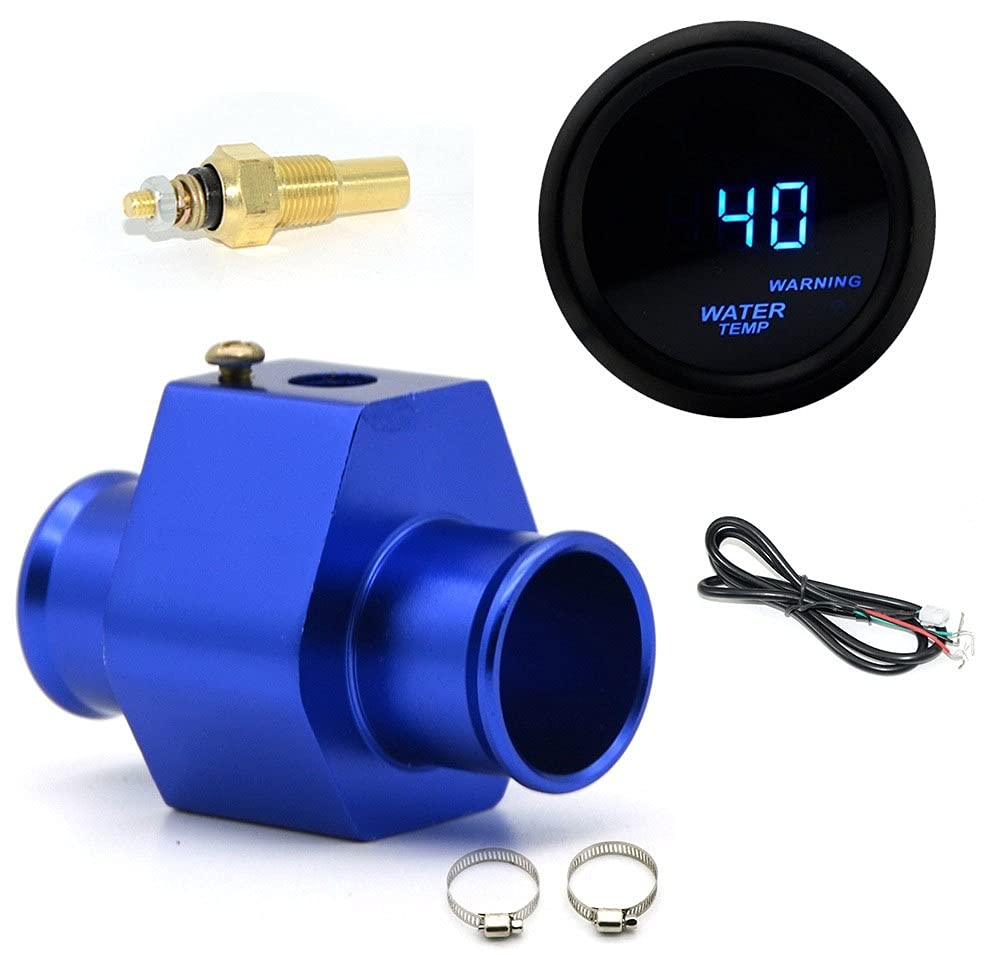 Z-LIANG 2 '' 5 2MM Auto Digital Blue LED Wassertemperaturanzeige 40-150 ℃ mit Wassertemperaturgelenk-Rohr-Sensoradapter (Color : with 38mm Adapter) von Z-LIANG