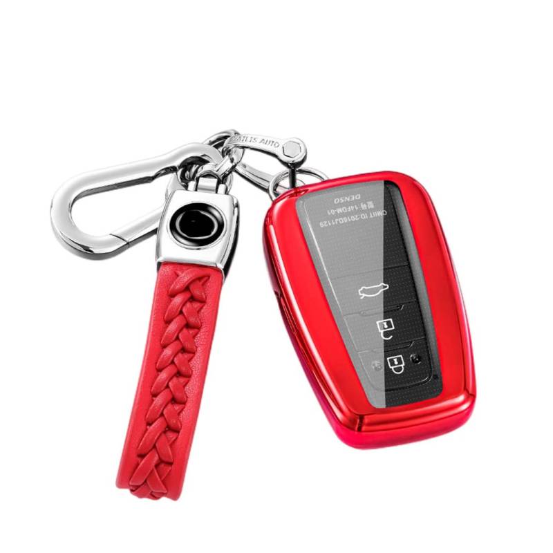 Z.MYUKI 【4 Farben】 RAV4 XA50 Hybrid Schlüsselhülle mit Schlüsselanhänger für Toyota RAV4 2019-2023 2024 Zubehör Key Case (Rot) von Z.MYUKI