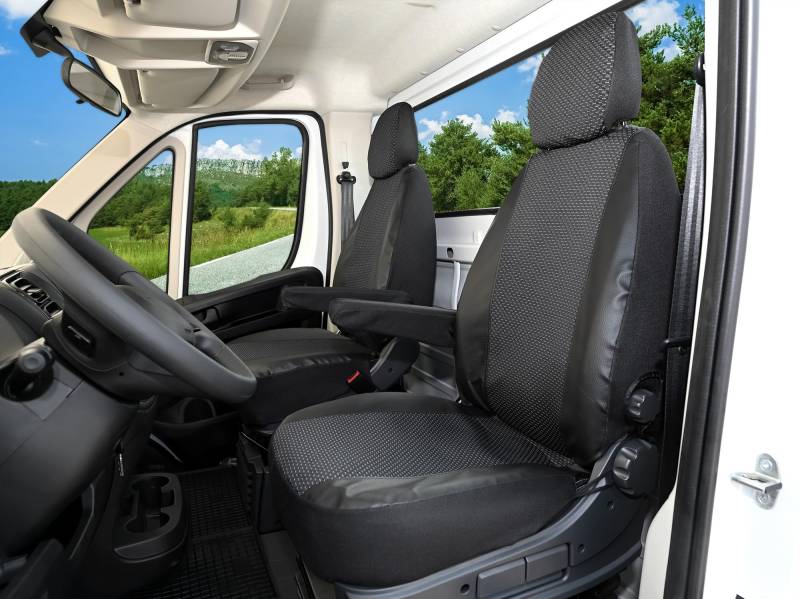 Z4L Sitzbezüge passend für FIAT Ducato ab 2006 2014 2022 2 Sitzer - Polyester mit Kunstleder Schwarz, Viva - Passgenau von Z4L