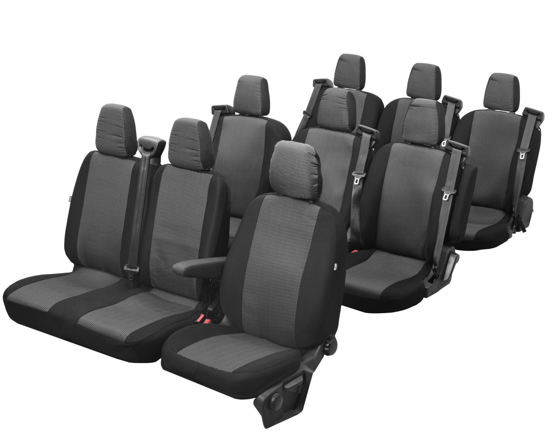 Z4L Sitzbezüge passend für Transit ab 2014 / ab 2020-9 Sitzer Version mit geteilten Rückenlehnen Polyester Schwarz, Grau, HERO- Passgenau von Z4L