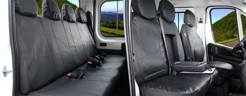 Z4L VIP Sitzbezug Set für Kleintransporter - Schwarz Kunstleder, Praktisch & Elegant, Perfekte Passform, Einfache Reinigung - Geeignet für Ducato, Boxer, Jumper, Movano C - 7 Sitzer Doppelkabine von Z4L