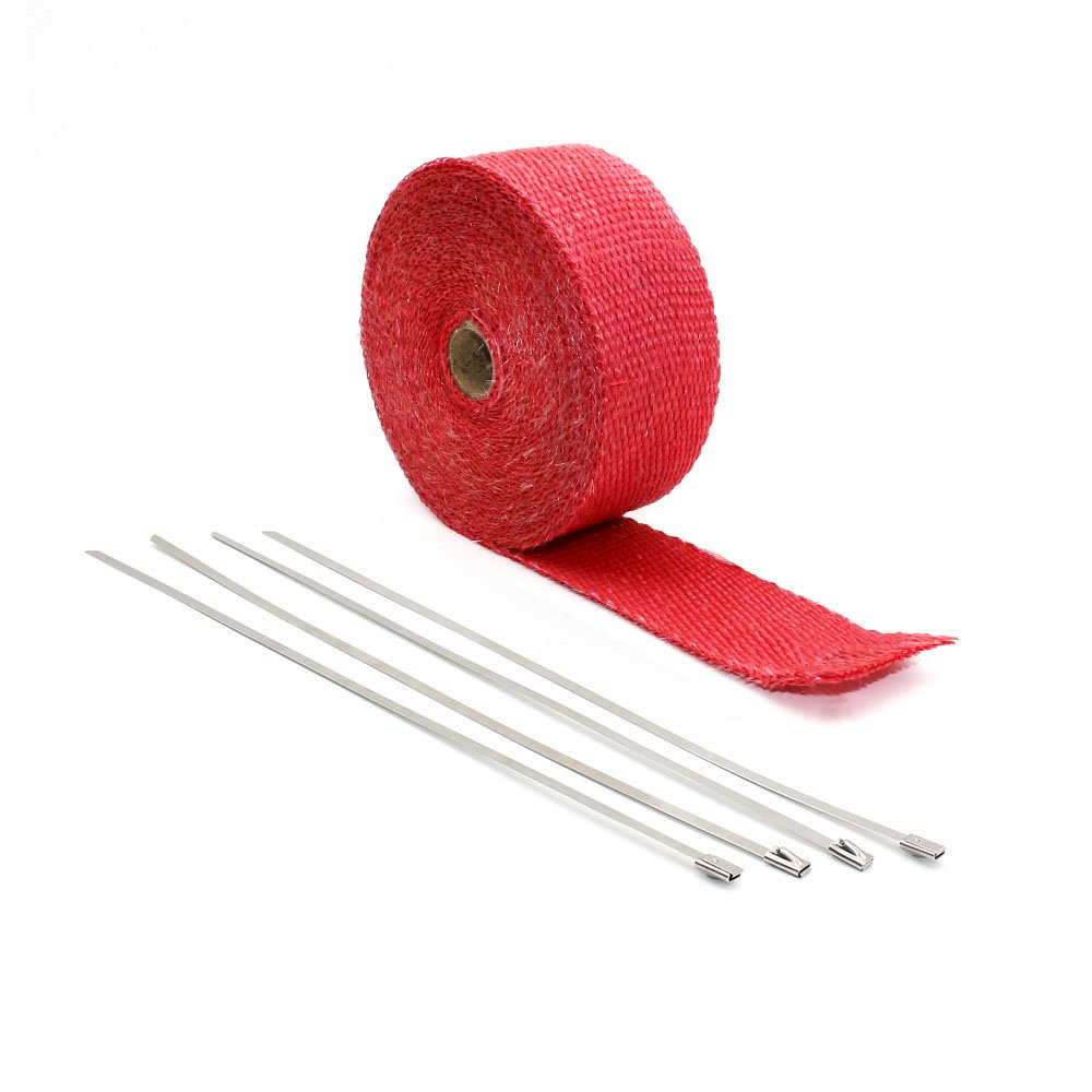 Auspuffband，Hitzeschutzband Auspuff 10m Thermische + 4 Stück Krawatten Wickeln Sie Abgas-Isolierkrümmungs-Header Warp-Auspuffrohr Warp(Red) von ZACUNXY