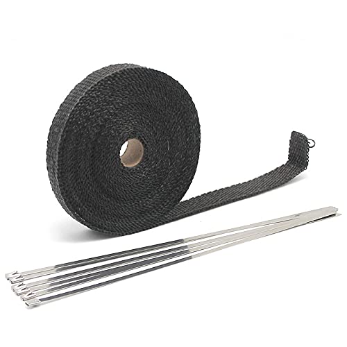 Auspuffband，Hitzeschutzband Auspuff 25mm * 5/10 / 15m Titan-Auspuff-Wärm Wickelwalze für Motorrad Fiberglas Wärmeabschirmklebeband mit rostfreien Krawatten(15m Black) von ZACUNXY