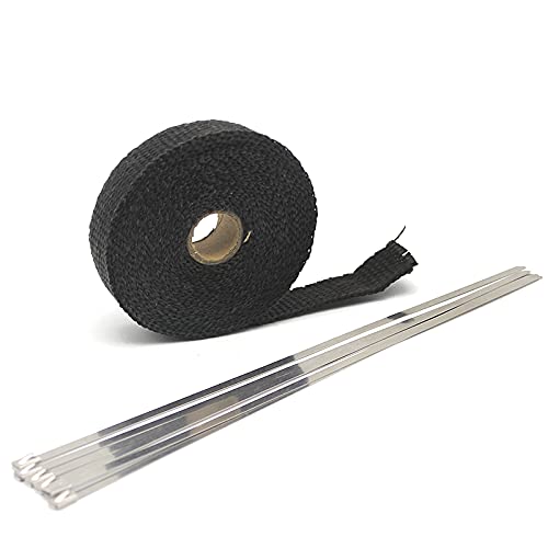 Auspuffband，Hitzeschutzband Auspuff 25mm * 5/10 / 15m Titan-Auspuff-Wärm Wickelwalze für Motorrad Fiberglas Wärmeabschirmklebeband mit rostfreien Krawatten(5m Black) von ZACUNXY