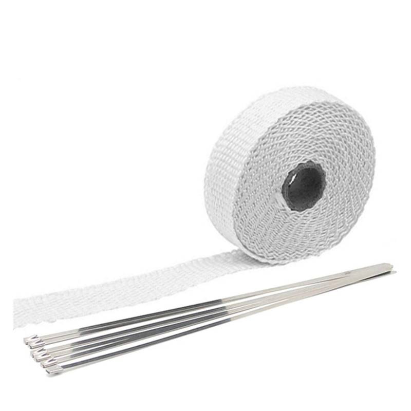 Auspuffband，Hitzeschutzband Auspuff 5/10/15 / 20m Motorrad Auspuff Thermalband Auspuff-Wärmeband-Wrap-Krümmer-Isolationswalzen-Resistent mit rostfreiem Krawatten(2.5x15m White) von ZACUNXY